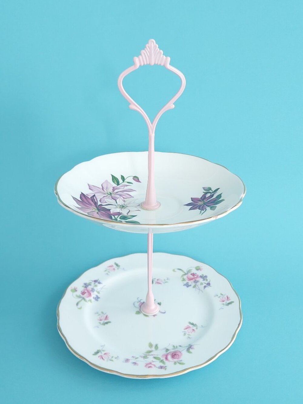 Handmade Royal Ascot & Melba Vintage Bone China 2-Tier Cake Stand